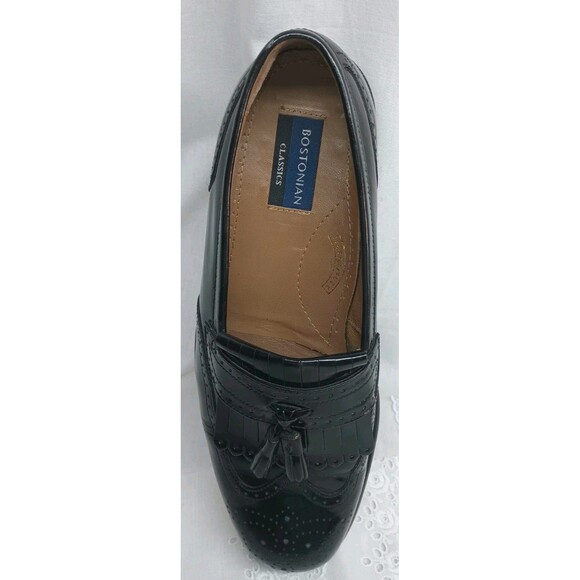 Bostonian 10.5 First Flex Black Leather Wingtip Tasseled Loafers Shoe Slip On - Picture 7 of 9